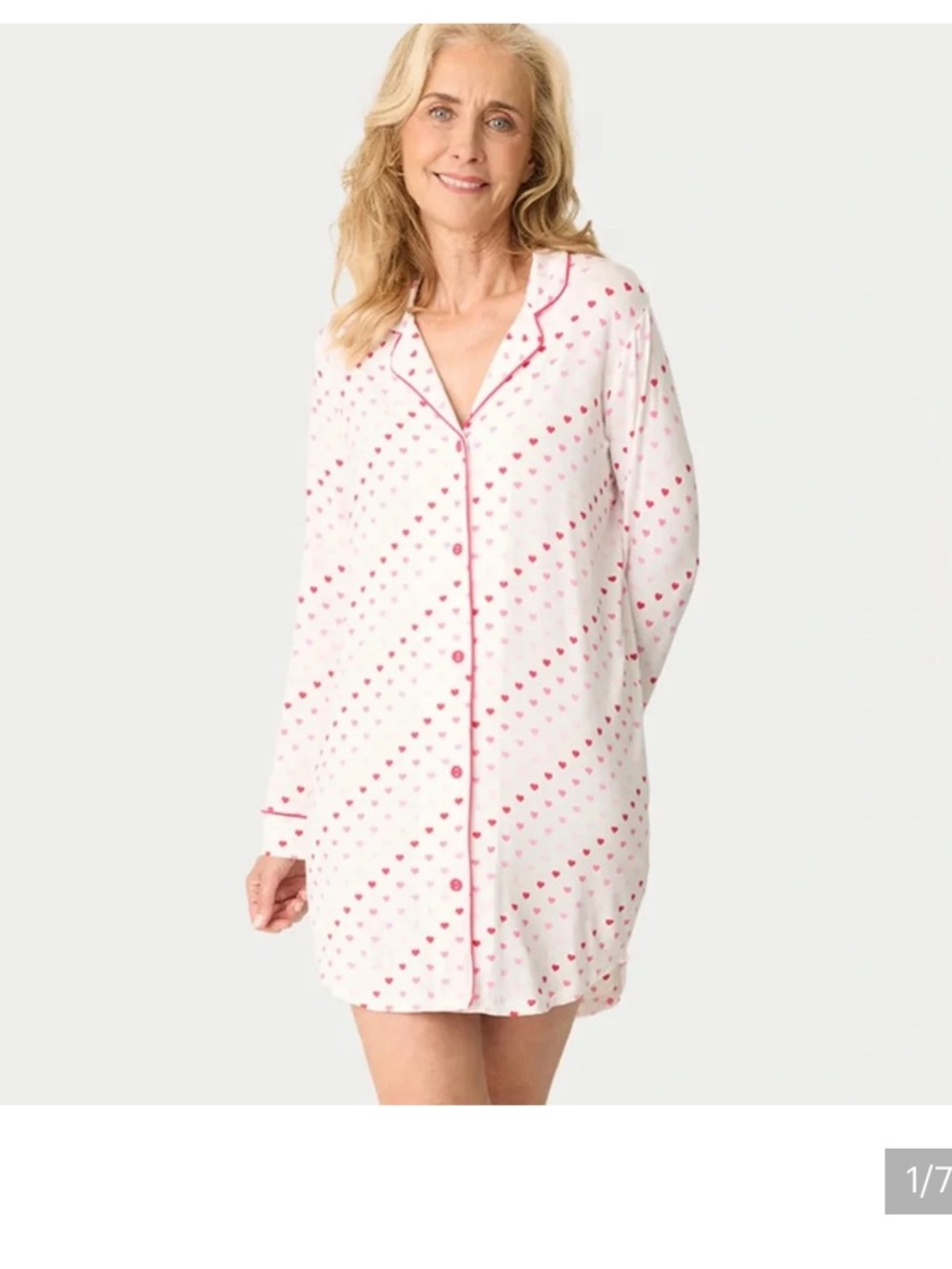 PJ Salvage Heart Print Button Down Sleepshirt Nightgown Pink Size Small